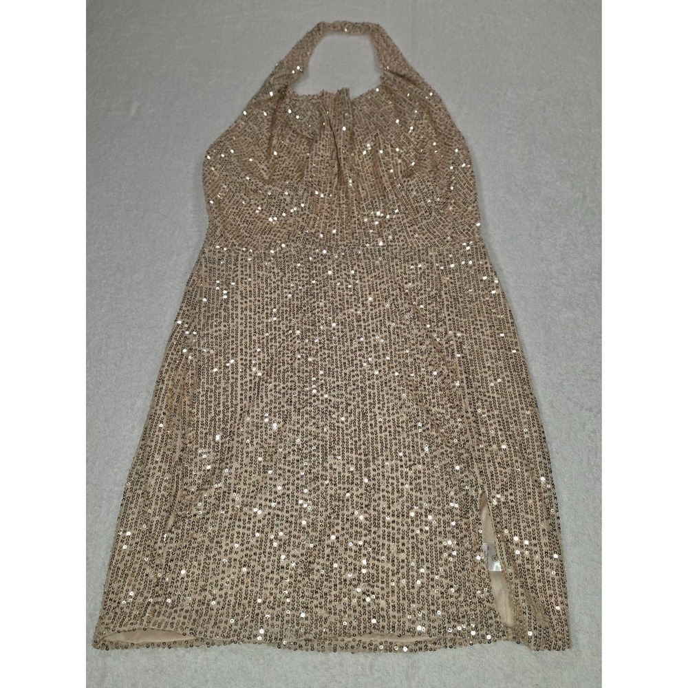 Women's Gold Sequin Formal Evening Dress Sleeveless Party Gown Size M